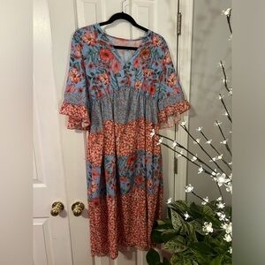 Floral Patchwork Maxi Dress w/ Elastic Waist